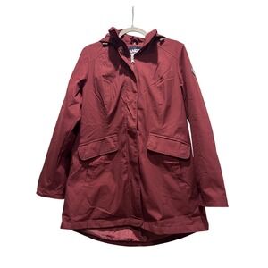 Lands End Burgundy Hooded Water Resistant Jacket Women Medium Full Zip Pockets